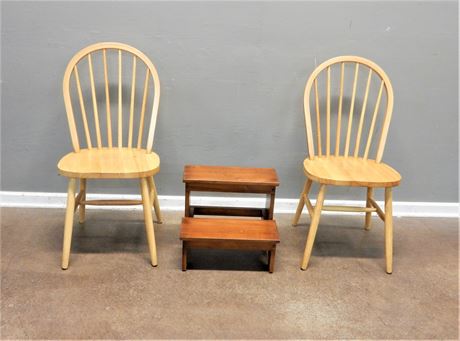 Oak Chair Set & Ethan Allen Step Stool