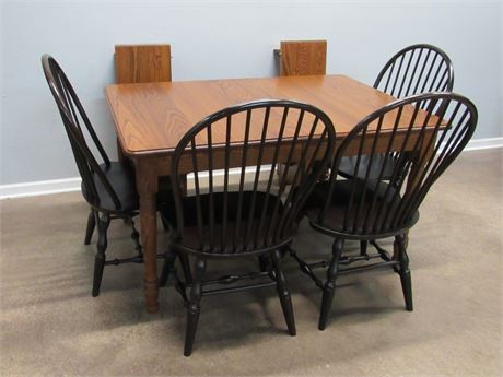Cherry Finished Dining Table, Bench & 4 Virginia Wayside Espresso Windsor Chairs