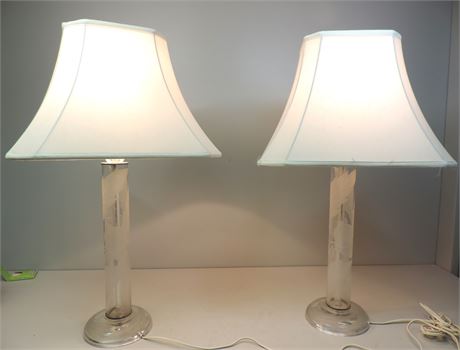 Pair of Frosted Etched Glass Table Lamps
