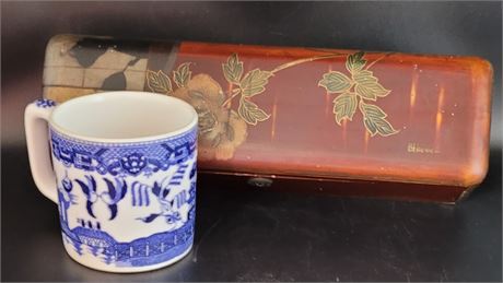 Vintage Delft Style Coffee Mug and Asian Lacquer Box