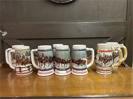 8 BUDWEISER Collector Beer Steins (1982-84)
