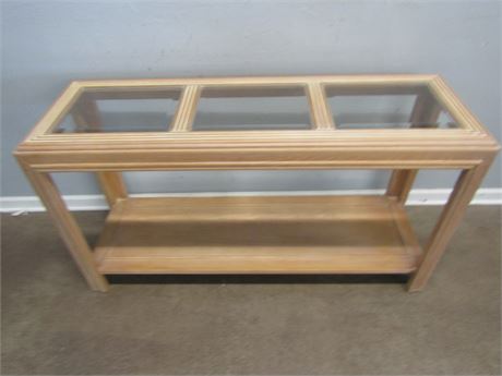 Light Colored Wood 3 Glass Coffee Table