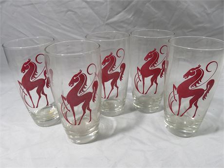 Mid-Century Prancing Horse Glass Set