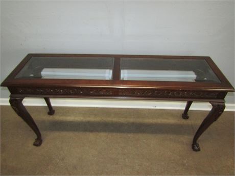 Double Glass Wood Console Table, with Victorian Style Legs
