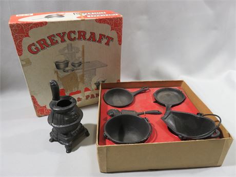 Vintage Greycraft Miniature Cast Iron Pots & Pans Set