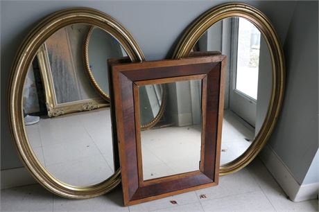 Mirror Gold Oval Pair & Wood Mirror, Set 3