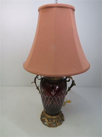 Cut To Clear Ruby Glass Urn Lamp