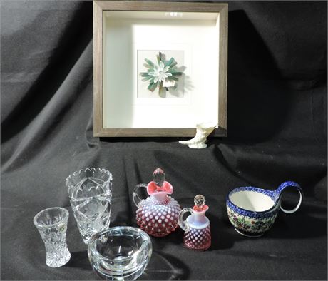 LENOX Vase / Etched Crystal / Floral Quartz Framed
