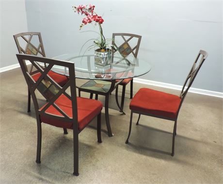 Metal Glass Top Dining Table / 4 Chairs