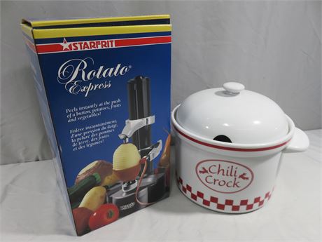 Rotato Express Potato-Fruit-Vegetable Peeler / Ceramic Chili Crock