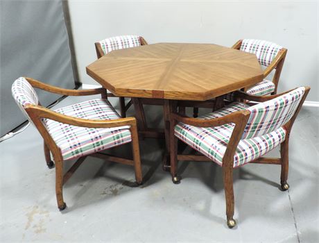 MID CENTURY Octagon Shaped Game Table / Four Chairs
