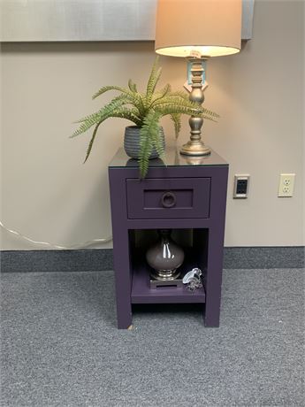 Modern Purple One Drawer Glass Top Side Table