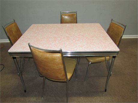 Mid-Century 50's Style Kitchen Table & Chairs, Crome Frame,Pink Graffiti Top