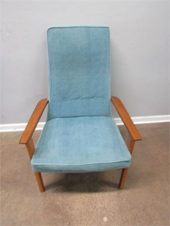 Mid-Century Arm Chair, with Sky Blue Button Fabric