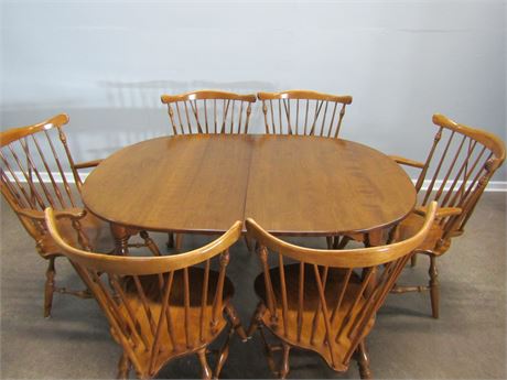 Ethan Allen 1970s Expandable Maple Dining Table w/ 6 Chairs