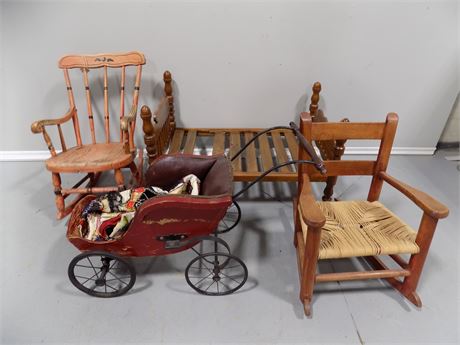 Antique Doll & Chairs