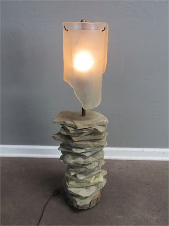 Heavy Stacked Stone Lamp with Thick Glass Shade