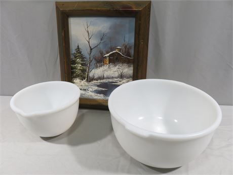 Milk Glass Mixing Bowls / Oil Painting