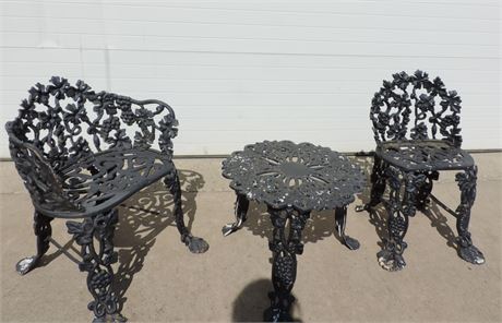 Pair of Patio / Sunroom Cast Iron Chairs / Table
