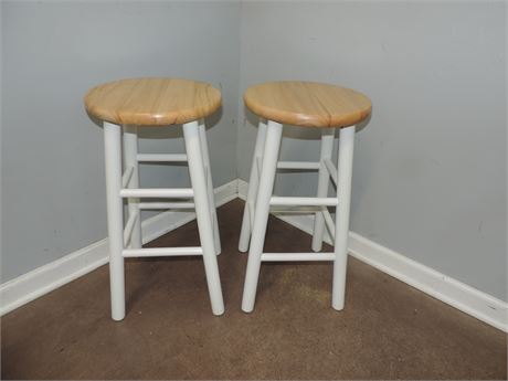 Two Solid Wood White Counter / Bar Stools