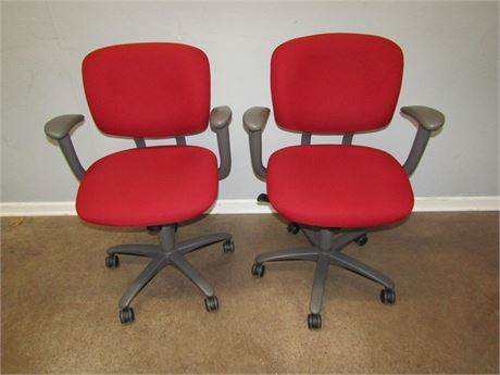 3 Red Cushioned Office Chairs