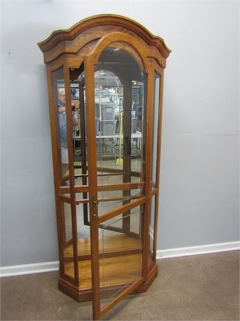 Solid Wood Curved Curio Cabinet with Glass, Swing Door