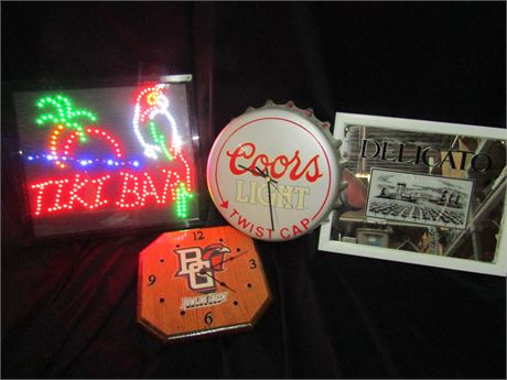 Lighted "Tiki Bar" Light and Assorted Signs