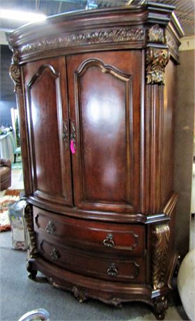Ornate Armoire or Wardrobe Dresser, Cherry Wood Style