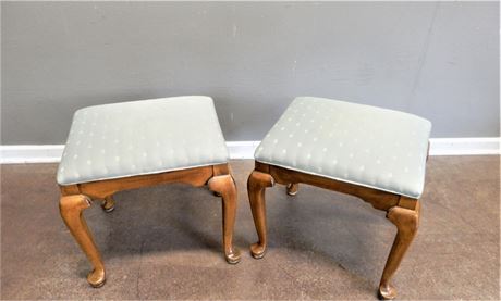 Two Ethan Allen Wood Upholstered Stools