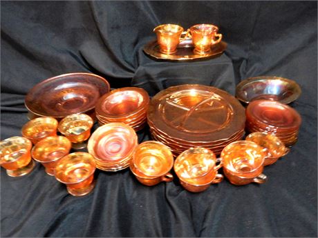 Vintage Amber Iridescent Carnival Glass Collection