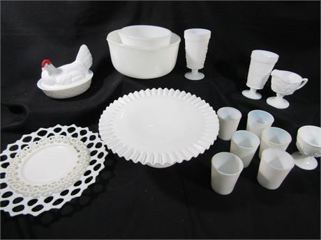 White Glassware Collection, Fenton Pie Dish and More