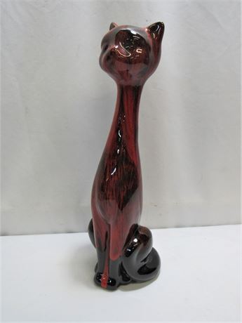 Vintage Mid Century Black and Red Ceramic Long Neck Cat Figurine - Canada