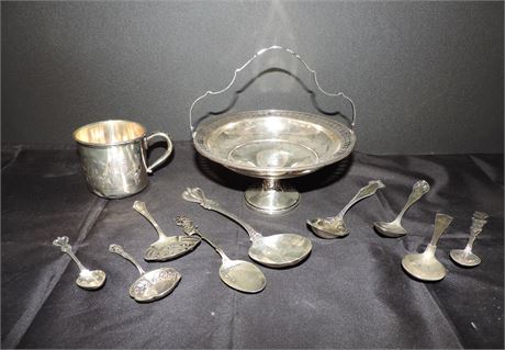 Sterling Silver Pedestal Bowl / Cup / Spoons