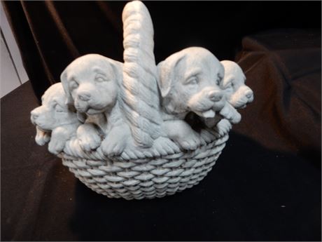 Stone Resin Puppies in a Basket Decorative DoorStop