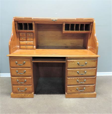 Two Piece American Drew Solid Wood Roll Top Desk
