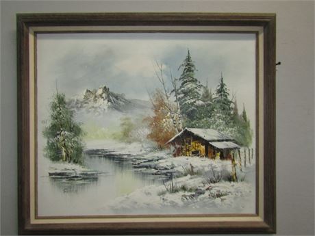 Eldon Original Oil on Canvas "Winter Barn" Professionally Framed