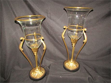 Brass and Glass Candle Holders