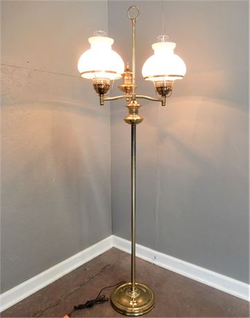 Vintage Brass Double Globe Student Floor Lamp
