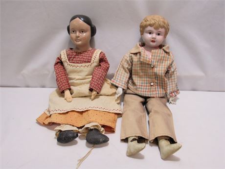 2 Antique Bisque and Cloth Dolls