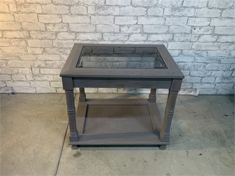 Hand Painted End Table with Glass Top