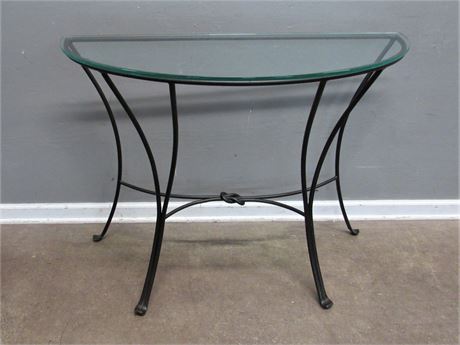 Wrought Iron Glass Top Demilune Console/Sofa Table