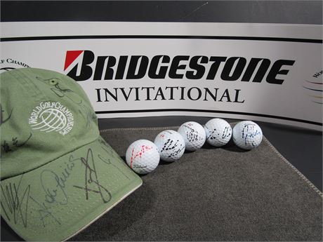 Bridgestone Autographed Golf Hat and Balls with Banner