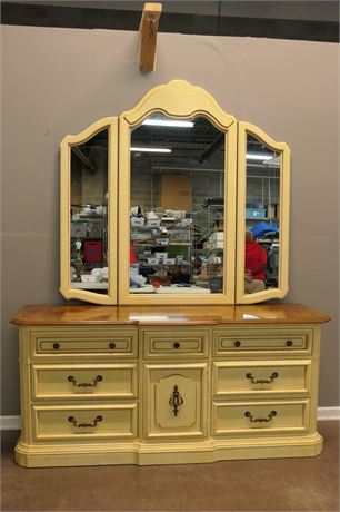 Tri-Fold Mirror on a Stanley 9 drawer dresser