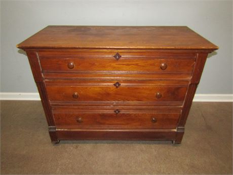 Early Three Drawer Wooden Chest with Knapp Joint (Pin & Cove) Drawers