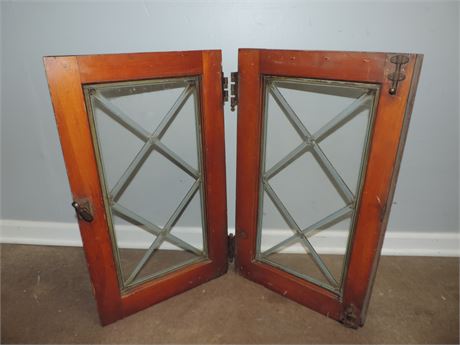 Pair of Solid Wood Leaded Glass Windows