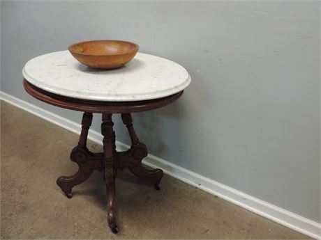 Antique Solid Wood Oval Shape Accent Table / Marble Top