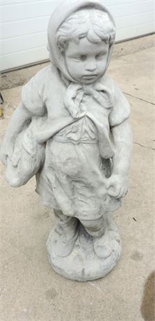Outdoor Cement Statue Girl Carrying a Basket