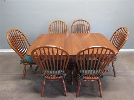 Gorgeous Cherry Finished Pedestal Dining Table with 6 Arrow Back Windsor Chairs