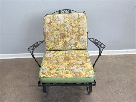 Vintage Wrought Iron Spring Rocking Patio Chair with Cushions