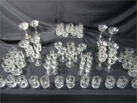 Libbey Mid Century Barware Silver Leaf Frosted Glasses Set